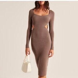 Abercrombie & Fitch long-sleeve cutout midi sweater dress in brown nwt